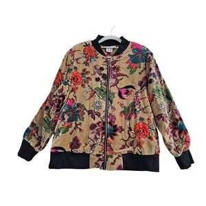 Parsley & Sage Bomber Jacket Women XL Velour Floral Velvet Zip Up Cotton Coat